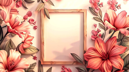 Empty frame design. Dreamy floral invitation card mockup