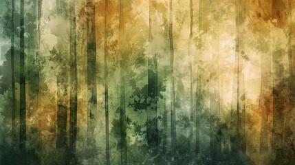 Abstract watercolor background beauty of a forest, with layers of greens, browns, and earthy tones blending harmoniously.