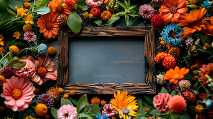 Empty frame design. Rustic spring floral invitation card mockup