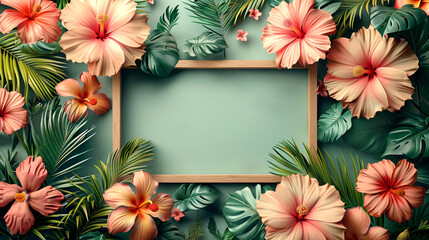 Empty frame design. Graceful spring floral invitation card mockup