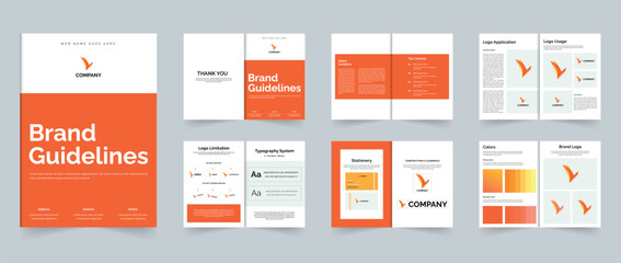 Brand Guidelines or Brand Manual template design A4 size 12 Pages layout