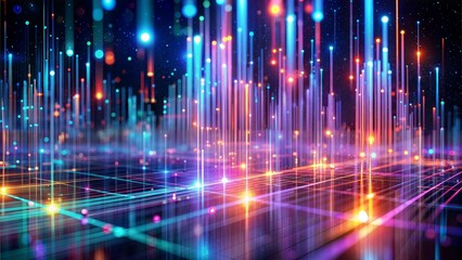 Glowing Digital Data Streams: Streams of digital data glowing with neon lights, creating a futuristic and technological abstract background.