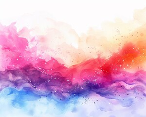 An abstract watercolor background with fluid, colorful layers and elements suggesting a dreamlike landscape