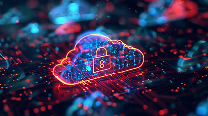  cloud with padlock icon technology concept with digital data and cloud icon on blue background, online storage system, history information, data connection, internet network, cyber security