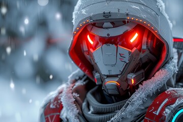 Fototapeta premium Futuristic Cyberpunk Police Officer: Perfect Features in Digital Paint