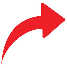 Right turning directional red arrow. Turn arrow icon vector in trendy flat style. Arrow icon illustration isolated on white background. Vector Illustration