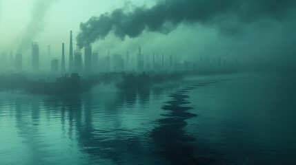 Fototapeta premium The dark smoke from the factory pollutes the environment
