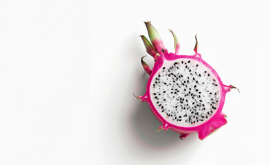 Whole sweet Dragon fruit isolated on white background. Exotic tropical fruit. Copy space