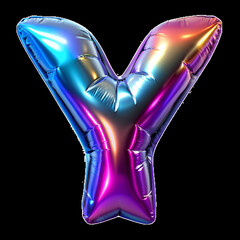 letter Y made with foil holographic birthday balloon, white background