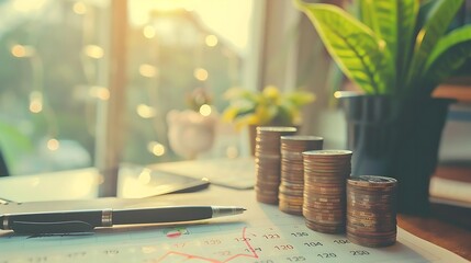 a financial planning concept featuring a desk with a calendar marked on a specific date, symbolic of savings and investment