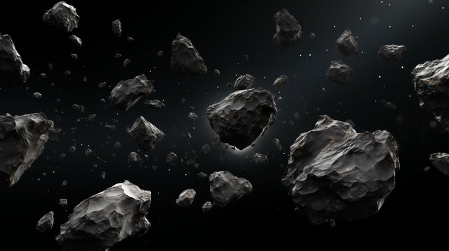 asteroid belt floating in black background. Generative AI