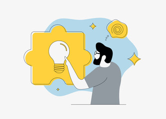 Creative problem-solving and brainstorming session illustration. Ideas emerge from chaos, highlighting effective problem resolution. Finding solution to problem outline vector illustration