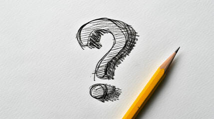 Pencil drawing of a question mark, on white background
