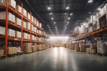 Large shipping warehouse for central logistics, cargo transportation