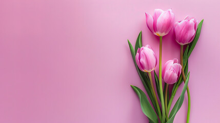 Obraz premium Pink tulips on a pink background.