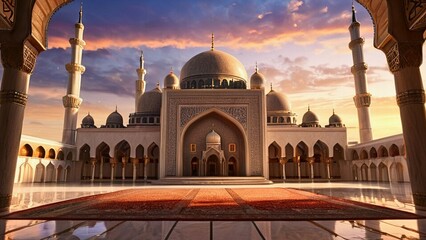 Fototapeta premium A magnificent mosque with a beautiful sky welcomes the holiday of sacrifice
