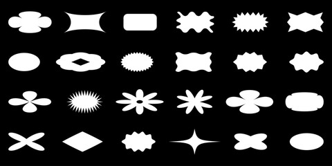 Set of abstract aesthetic y2k geometric shapes and elements. Black white retro vector primitive figure.
