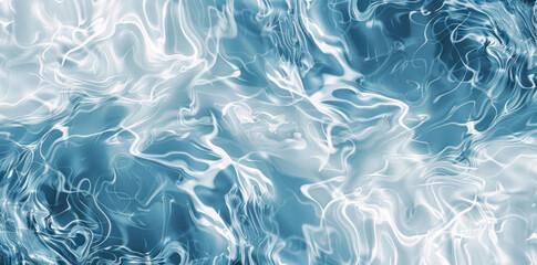 The waters of a swimming pool, blue and white, form fractal patterns and layered lines through digital manipulation.