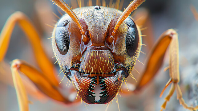 A ant face, extreme high detail close-up macro photo