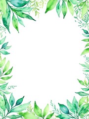 Watercolor green leaves background for wedding, birthday, card, invitation. Blank Space