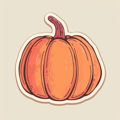 a pumpkin illustration style with normal colors sticker with magenta outline on a solid cream background without any shadow or gradient.