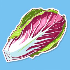 a radicchio illustration style with normal colors sticker with lime outline on a solid cobalt blue background without any shadow or gradient.