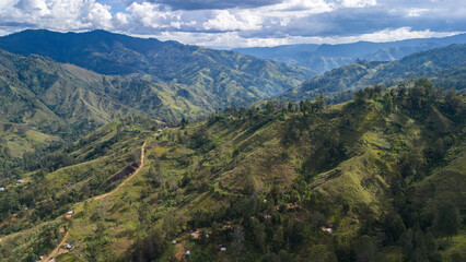 Naklejka premium Beautiful aerial view of the slopes of a mountain range in Papua New Guinea's highlands.