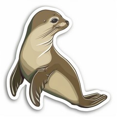 A seal illustration in normal colors as a sticker with a white outline on a polar white background without any shadow or gradient.