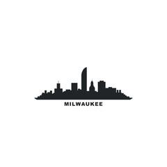 Milwaukee USA city skyline and cityscape logo. Panorama, US Wisconsin black state icon, abstract landmarks, skyscraper, buildings. United States of America isolated graphic, vector flat