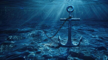 Immerse yourself in the mesmerizing world of a 3D illustration depicting an Anchor submerged in the depths of the blue sea This captivating image is perfect for commemorating World Maritime 
