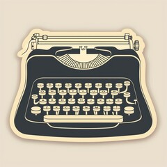 A writer's typewriter illustration style with normal colors sticker, white outline on a solid cream background, no shadow or gradient.