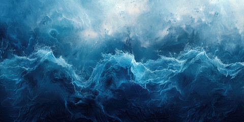 Ethereal ocean waves in the style of fantasy, dark blue and white. Created witn Ai