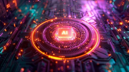 Obraz premium AI Technology Circuit with Illuminated Core and Intricate Design