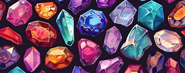 Vibrant digital illustration of a collection of crystals, perfect for design elements or scientific content