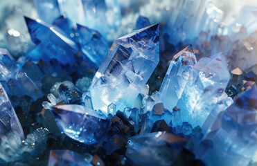 Closeup of blue crystals, showcasing their intricate details and vibrant colors. Created with Ai