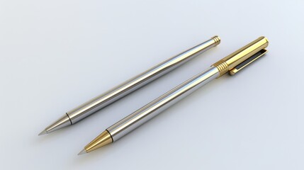 A stylish silver and gold pen standing alone on a white background