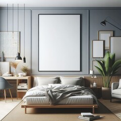 Bedroom sets have template mockup poster empty white with Bedroom interior and a chair photos art lively card design.