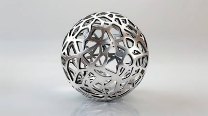 A 3D origami image of a sleek, modern, and futuristic amalgamation of technology: a chrome-plated sphere with a lattice of fine