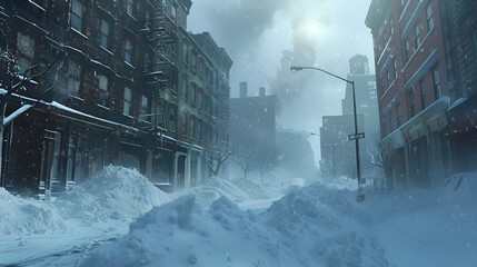 Blizzard Weather Heavy Snow Day World Covered by Snow Artistic Illustration Aspect 16:9 