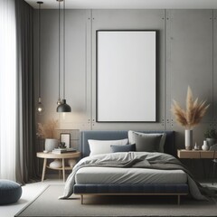 Bedroom sets have template mockup poster empty white with Bedroom interior and a table art art photo attractive.