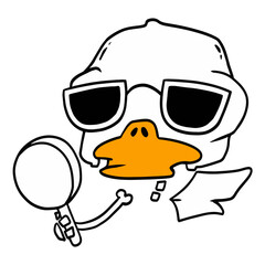 Skull, duck head, cute Funny Ducks, Printmaking Style, woodcut, cute animals  clipart vector.