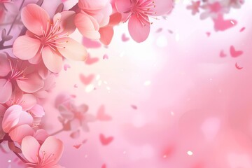 Romantic Pink Cherry Blossom Background with Floating Petals and Soft Bokeh
