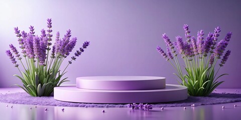 Elegant Lavender Podium Flower Background in Beautiful Purple Tones