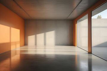 Orange empty interior. 3d rendering