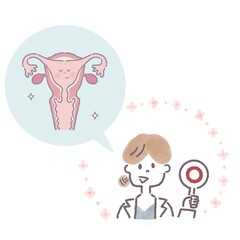 健康な子宮と女性医師のイラスト