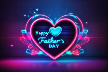 Happy Father's Day celebration background with neon heart design.
