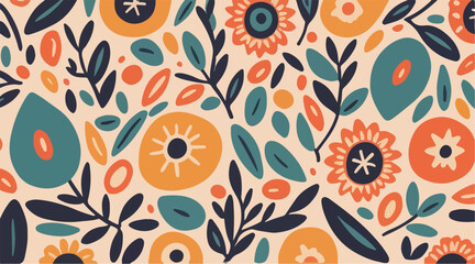 Colorful Floral and Geometric Pattern Designs in Modern Ethnic Seamless Vector Art.