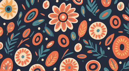 Fototapeta premium Colorful Floral and Geometric Pattern Designs in Modern Ethnic Seamless Vector Art.