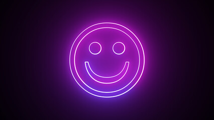 Glowing neon smile face symbol blinking. Happy emoji facial expression icon loop motion graphics transparent background with alpha channel. Abstract positive sign