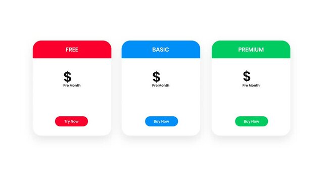 Pricing table digitally animated price table of the dashboard, comparison table empty for value of sale